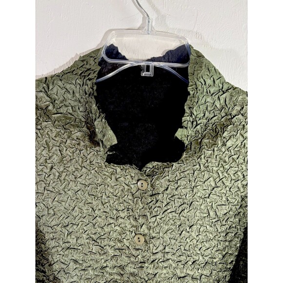 Reversible Vintage 90s Crinkle Jacket Women XLarge Black Green Coat Button Retro - Picture 7 of 12